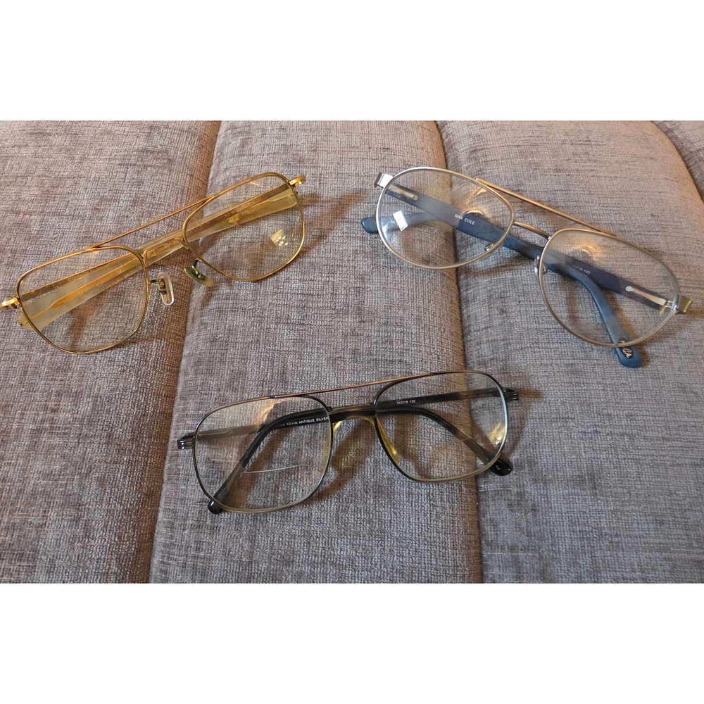 Vintage Aviator Eyeglass Frames Lot Max Cole Modern Kevin Silver Gold Tone 3pc